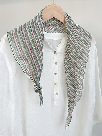100% Linen Striped Woven Light Square Scarf by LINTICO