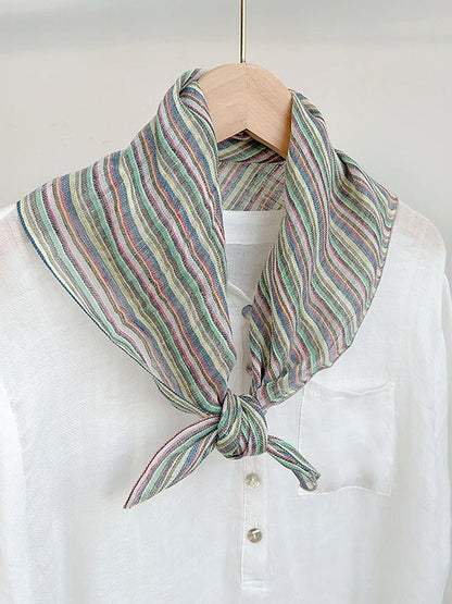 100% Linen Striped Woven Light Square Scarf by LINTICO