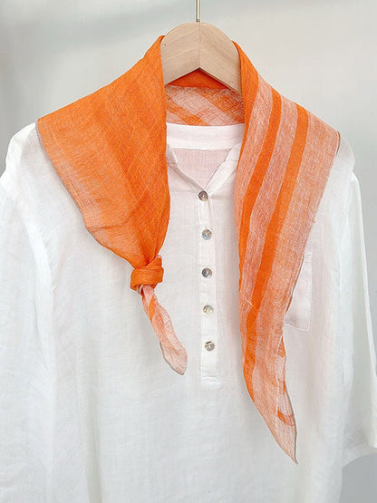 100% Linen Striped Woven Light Square Scarf by LINTICO