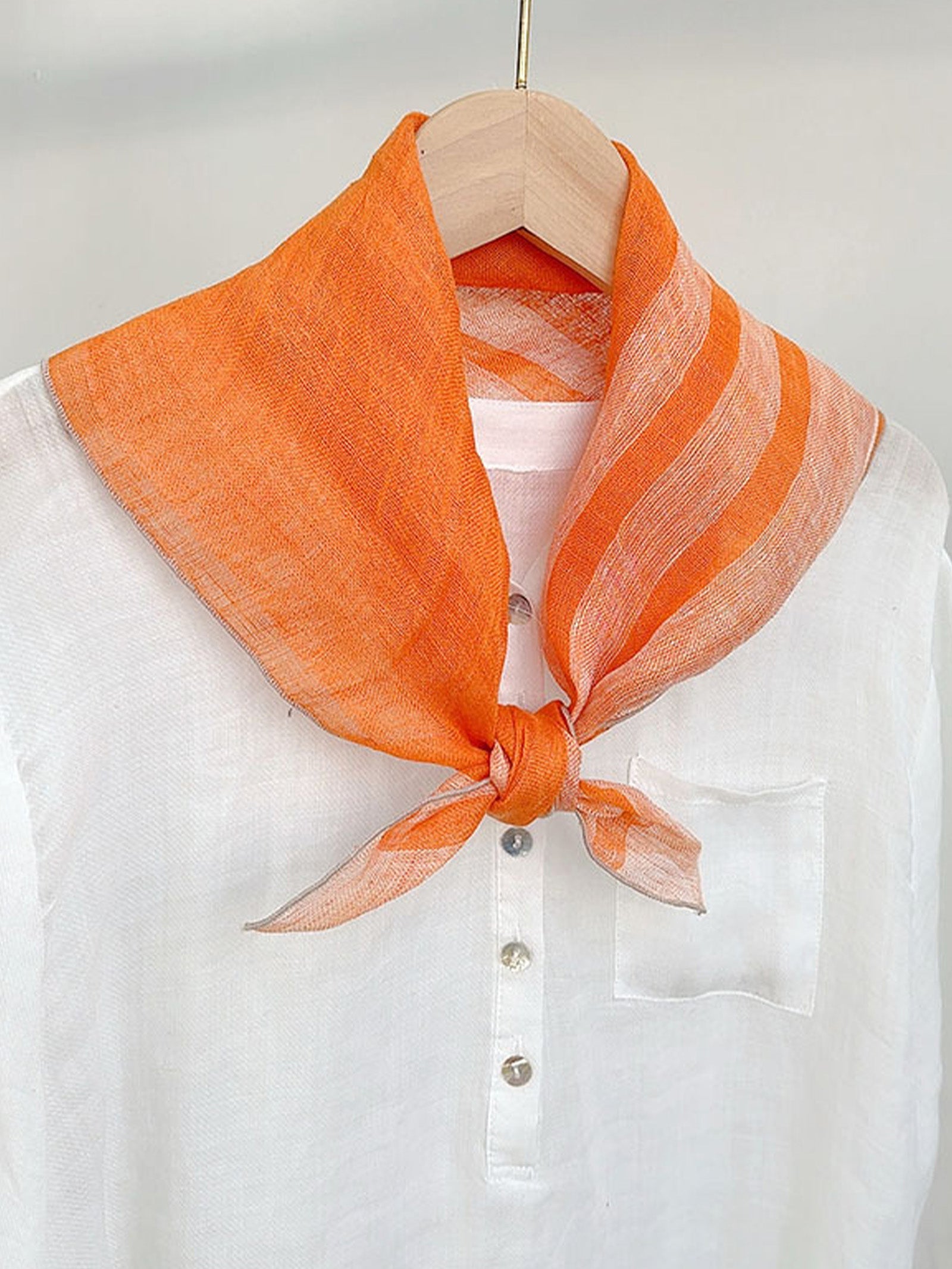 100% Linen Striped Woven Light Square Scarf by LINTICO