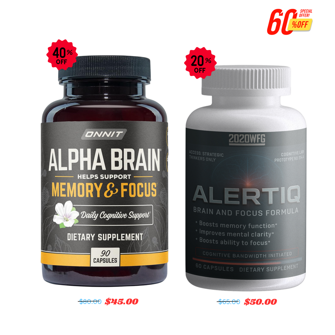 ALERTIQ + ALPHA BRAIN Focus Stack by ONNIT by 2020WFG
