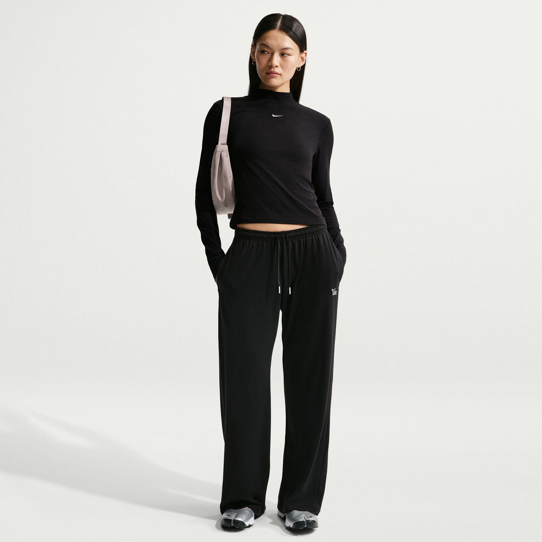 Nike Womens Chill Knit Mid-Rise Lightweight Open-Hem Pants - Black by Denim Exchange