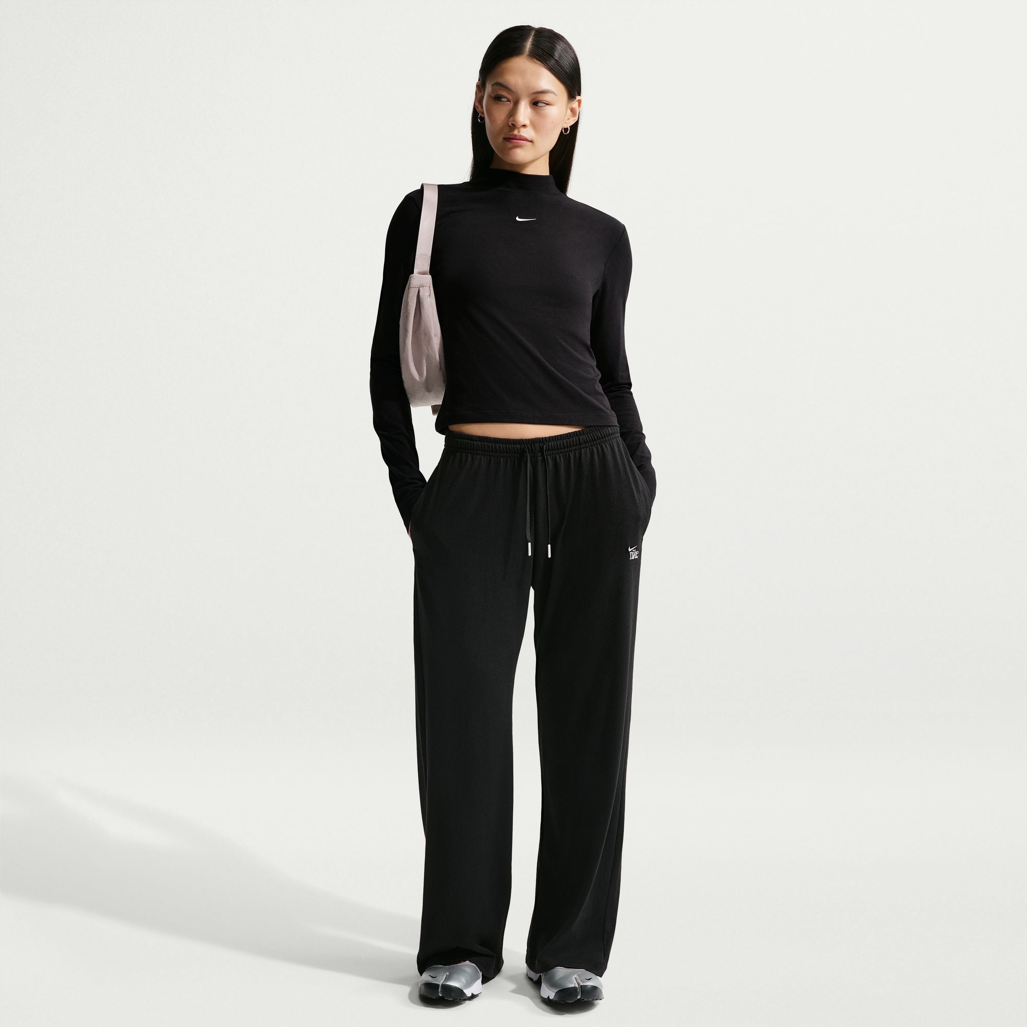 Nike Womens Chill Knit Mid-Rise Lightweight Open-Hem Pants - Black by Denim Exchange