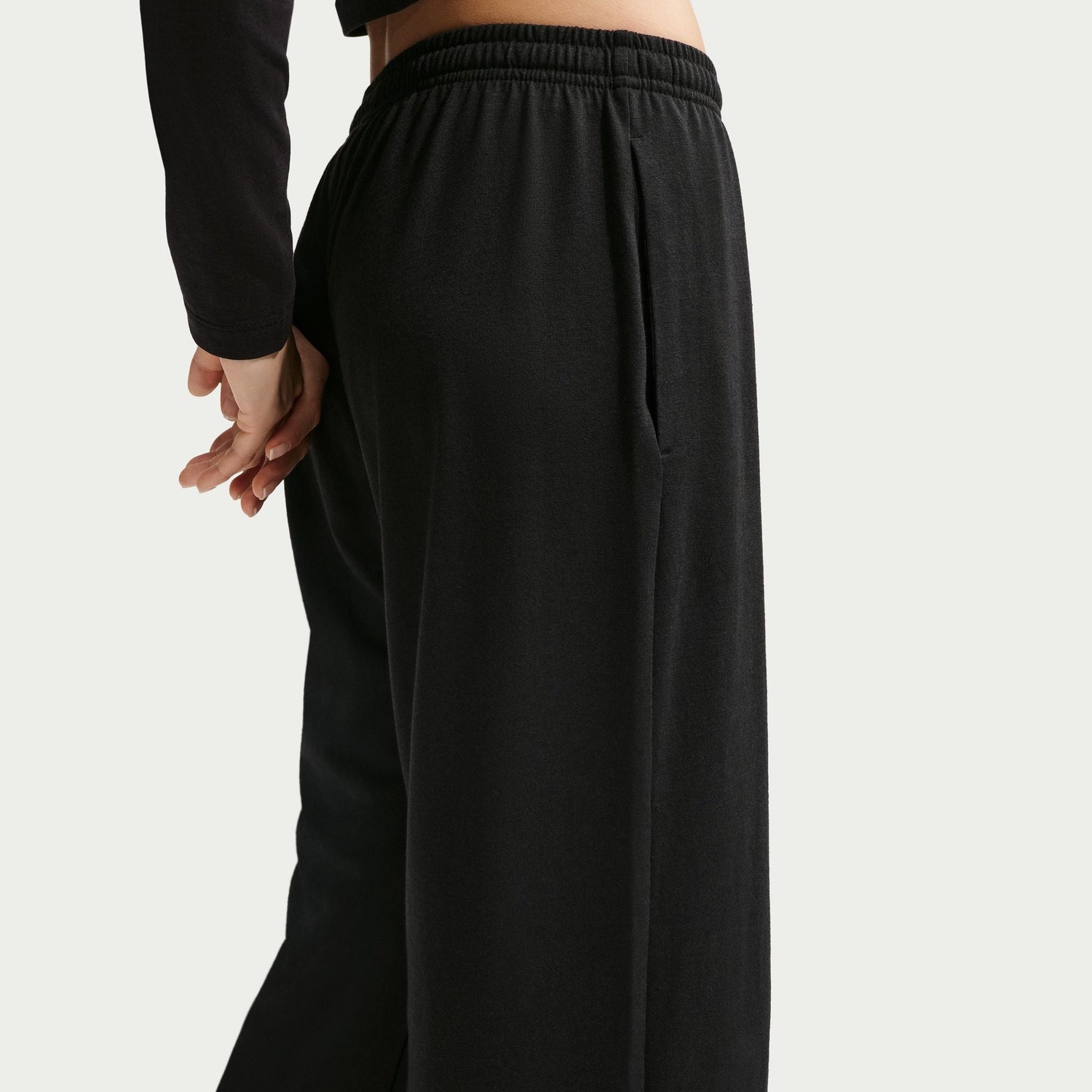 Nike Womens Chill Knit Mid-Rise Lightweight Open-Hem Pants - Black by Denim Exchange