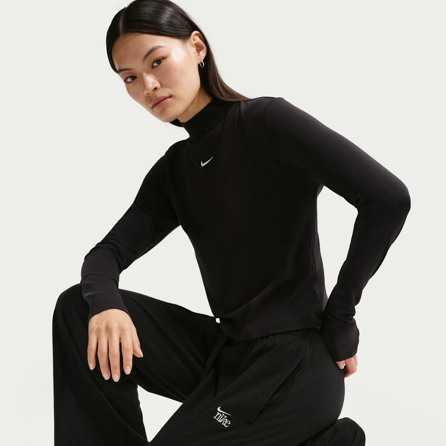 Nike Womens Chill Knit Mid-Rise Lightweight Open-Hem Pants - Black by Denim Exchange