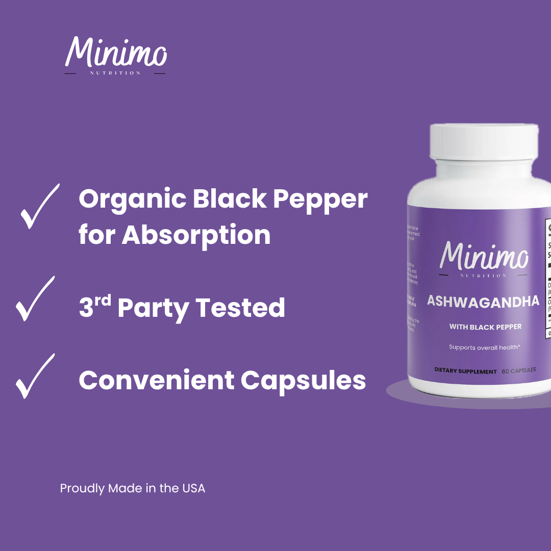 Organic Ashwagandha with Black Pepper, 60 ct. by Minimo Nutrition