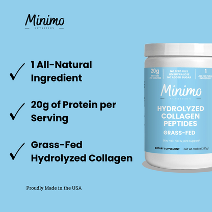 Grass-Fed Hydrolyzed Collagen Peptides, 9.9 oz by Minimo Nutrition