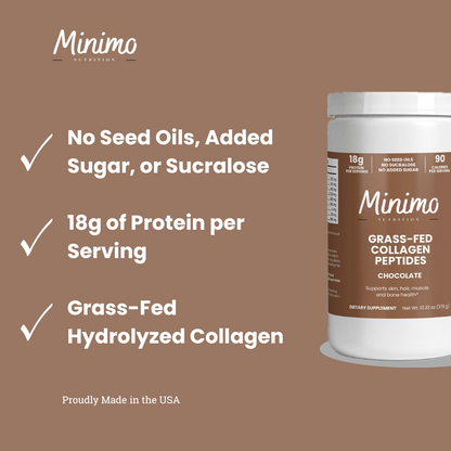Grass-Fed Collagen Peptides Powder (Chocolate), 13.3 oz. by Minimo Nutrition