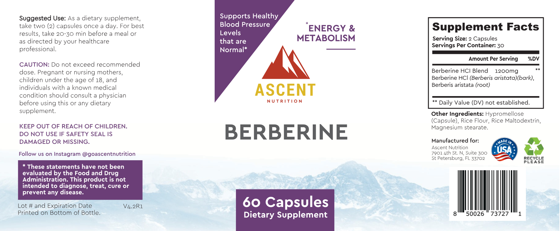 Berberine Complex, 60 Capsules, 1000 mg by Ascent Nutrition