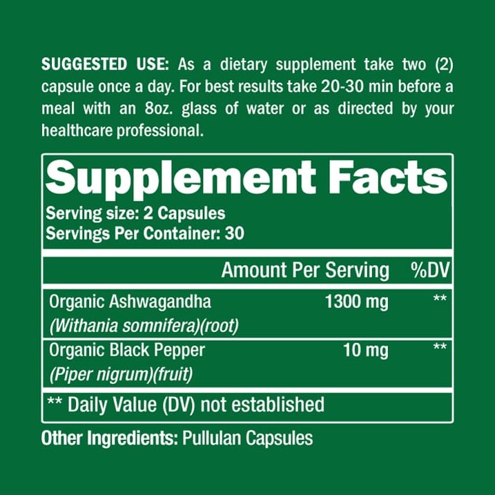 Organic Ashwagandha Adaptogen 60 Capsules by Healthspan Holistic