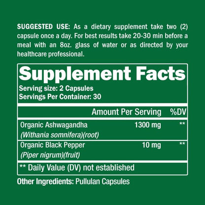 Organic Ashwagandha Adaptogen 60 Capsules by Healthspan Holistic