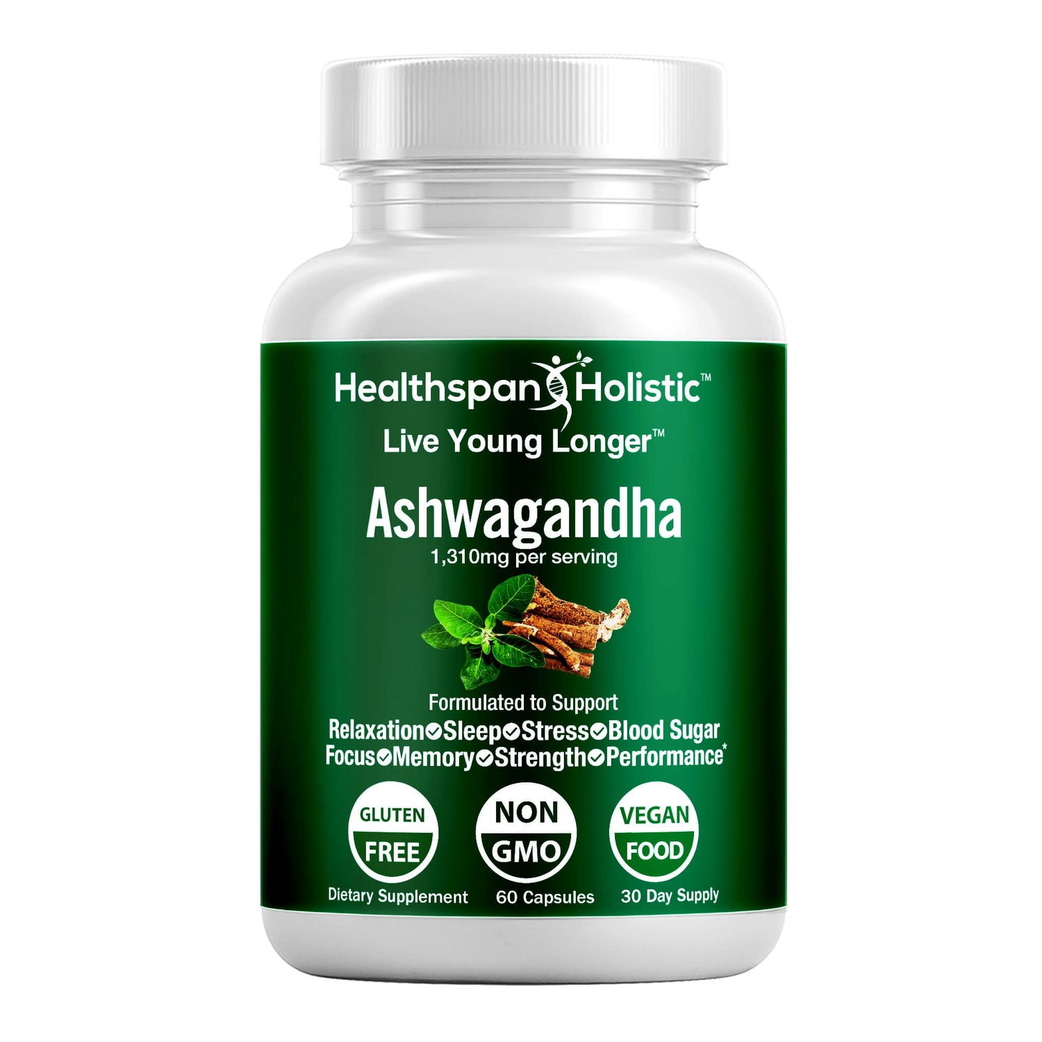 Organic Ashwagandha Adaptogen 60 Capsules by Healthspan Holistic