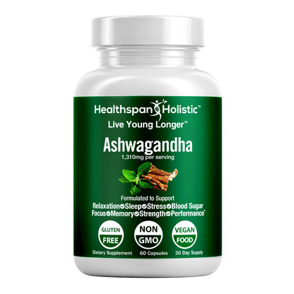 Organic Ashwagandha Adaptogen 60 Capsules by Healthspan Holistic