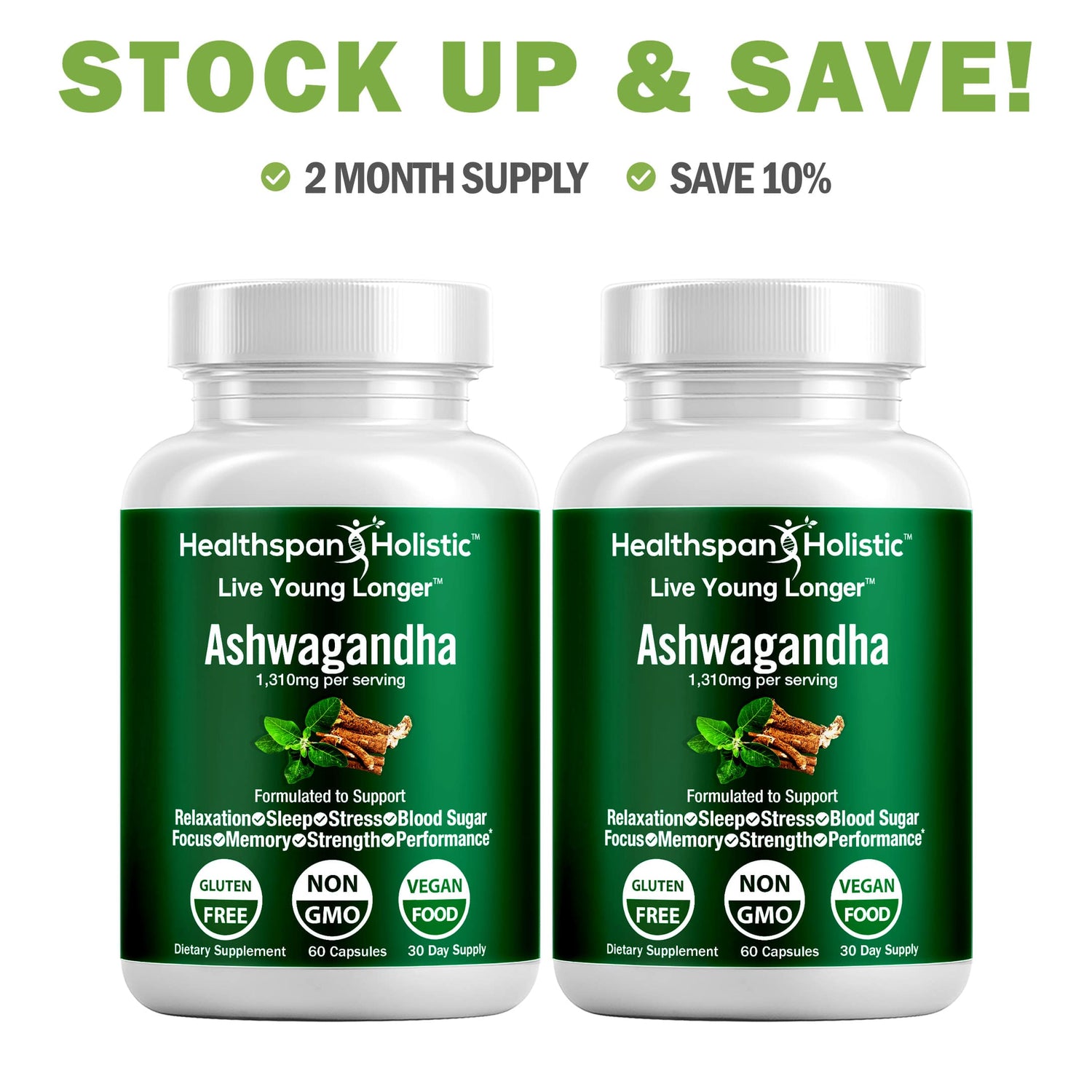Organic Ashwagandha Adaptogen 60 Capsules by Healthspan Holistic