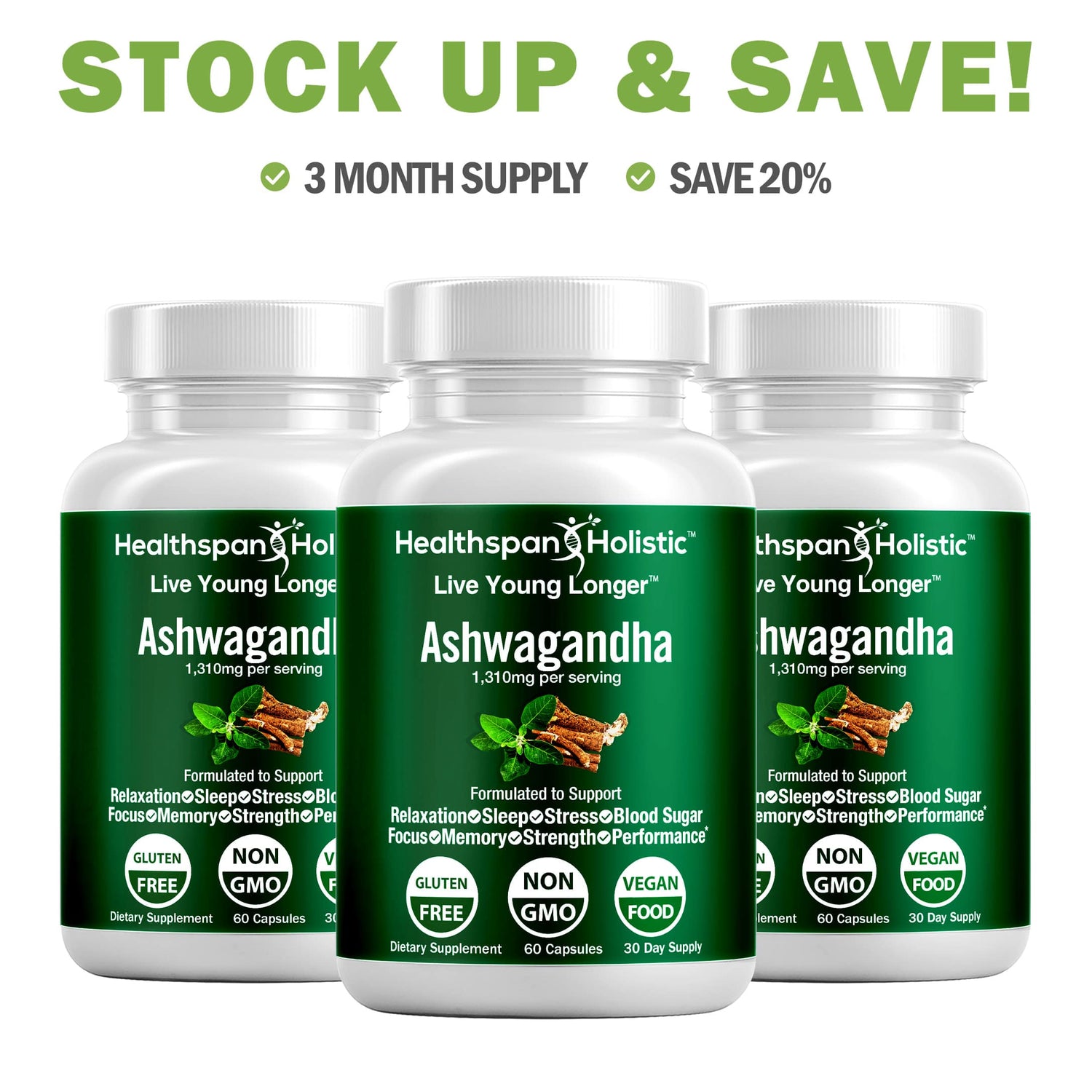 Organic Ashwagandha Adaptogen 60 Capsules by Healthspan Holistic