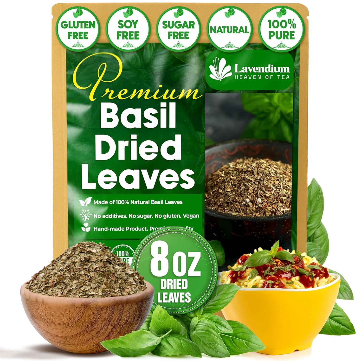 Premium Dried Basil – 100% Pure, Non-GMO, Gluten-Free, Vegan – Aromatic Culinary Herb for Cooking, Garnish, and Seasoning by FreshDrinkUS - Natural and Premium Herbal Tea