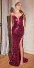 Cinderella Divine B1141 Floor Length Sexy V-Neck Paillette Fitted Gown Side Slit by DiscountDressShop