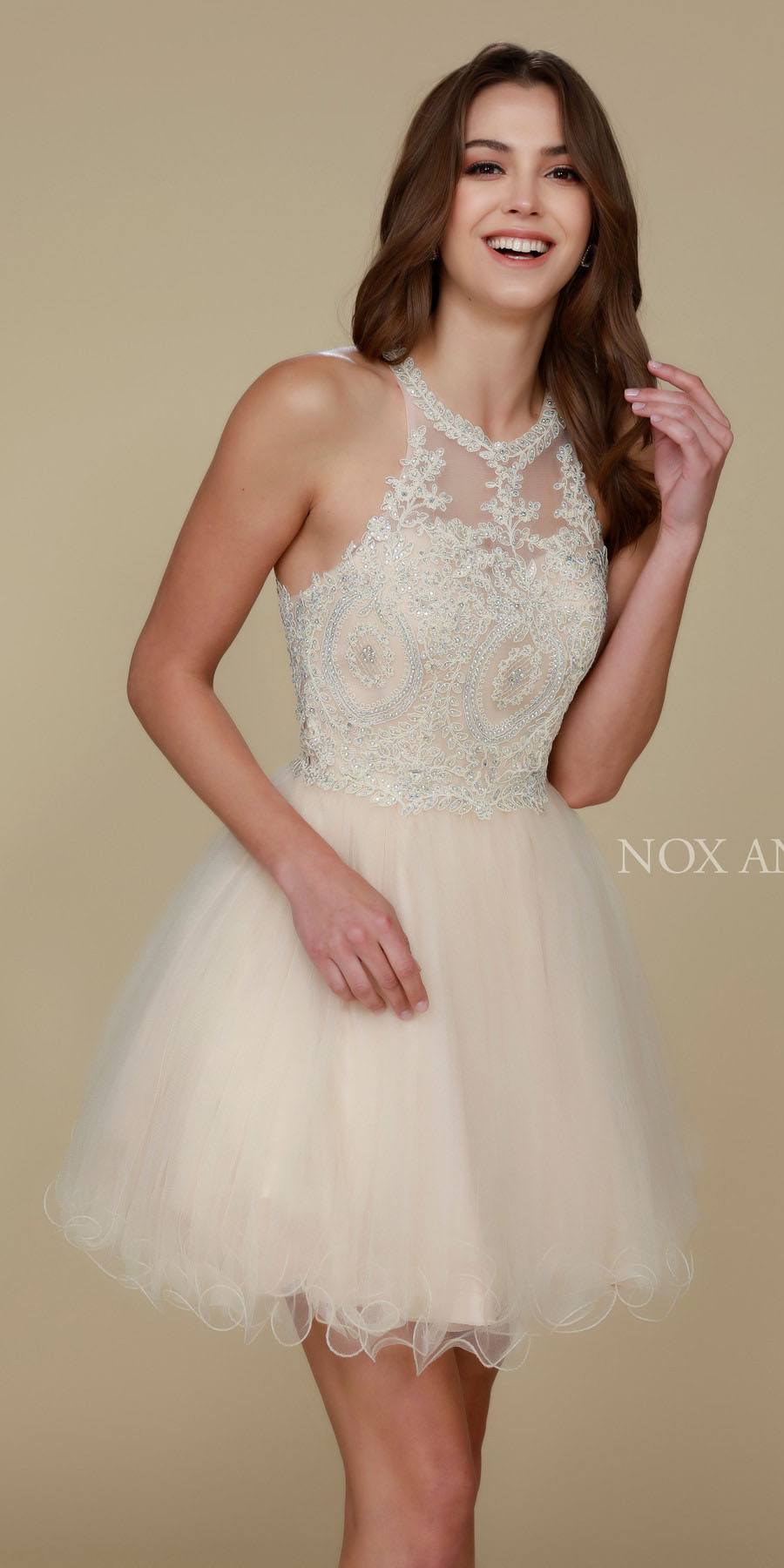Nox Anabel B652 Short Dress Poofy A-Line Tulle Skirt Halter Neck by DiscountDressShop