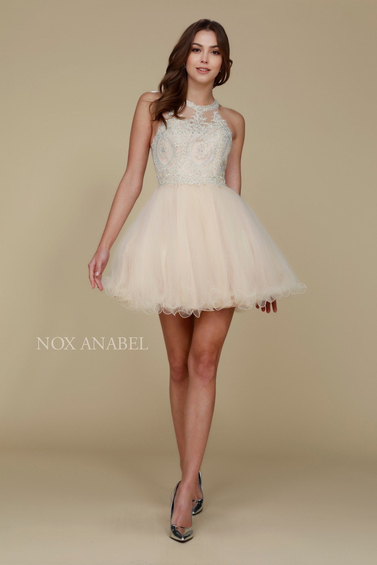 Nox Anabel B652 Short Dress Poofy A-Line Tulle Skirt Halter Neck by DiscountDressShop
