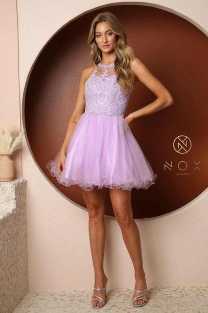 Nox Anabel B652 Short Dress Poofy A-Line Tulle Skirt Halter Neck by DiscountDressShop