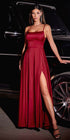 Ladivine B8402 Long Square Neck Pockets Satin A-Line Gown by DiscountDressShop