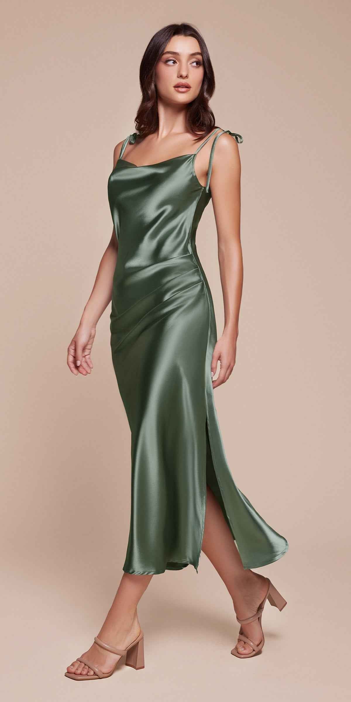 CLEARANCE - Cinderella Divine BD103 Satin Mauve Midi Length Dress Neck (Size S) by DiscountDressShop