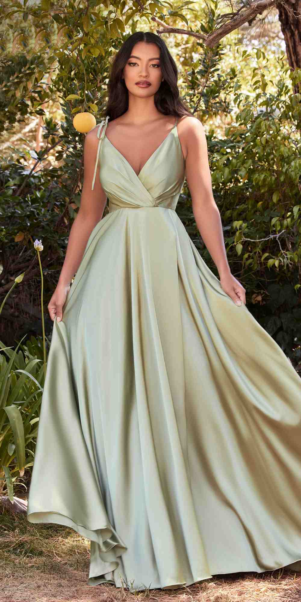 Cinderella Divine BD105 Flowy Satin A-Line Gown with Leg Slit by DiscountDressShop