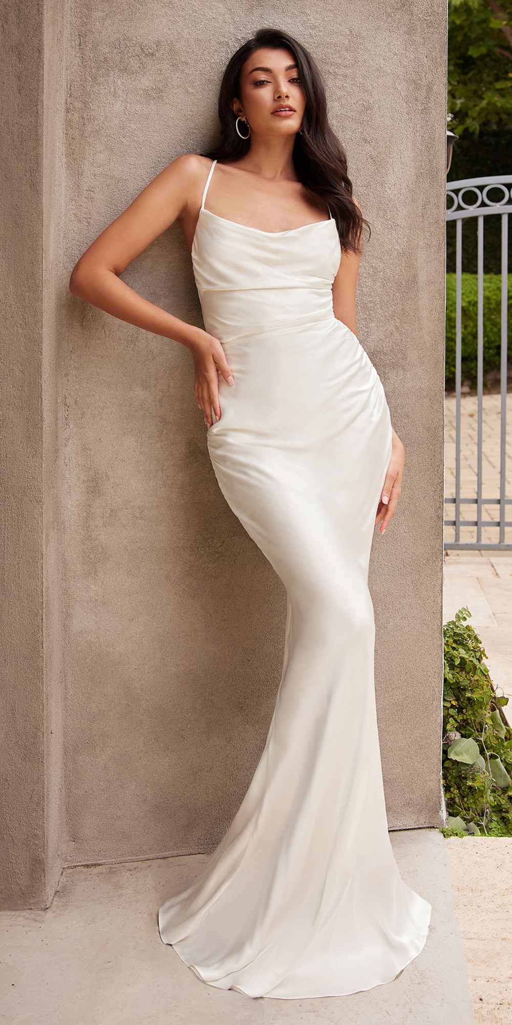 Ladivine BD7044 Long Fitted Satin Slip Gown by DiscountDressShop