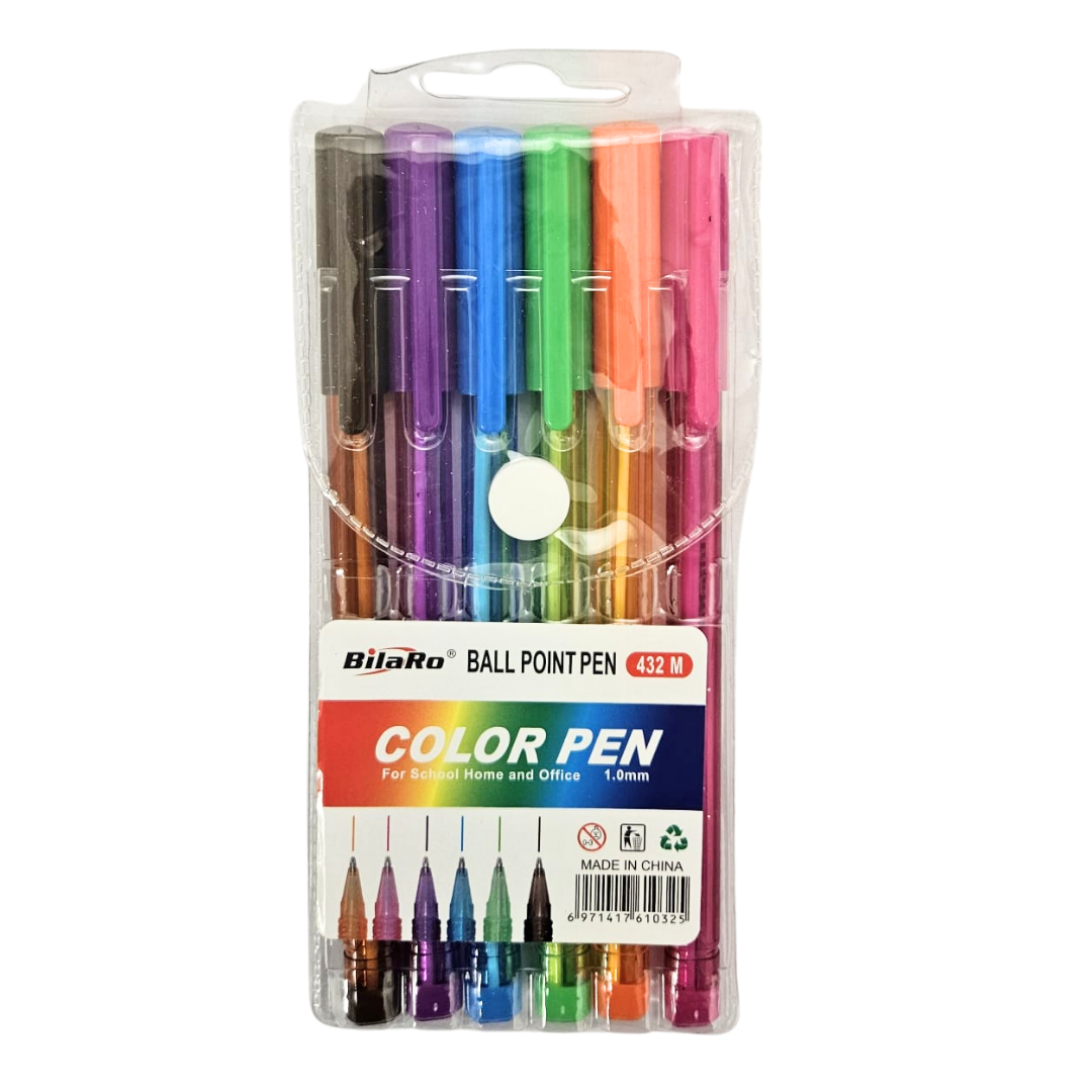 BilaRo Bolígrafos de Colores Punta Media (6 piezas, 1.0mm) by Farmacias Savia