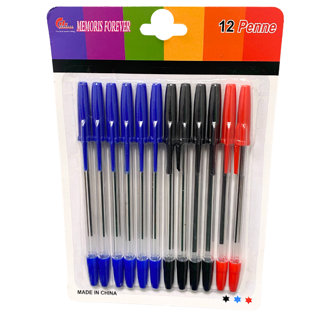 Bolígrafos Memoris Forever (12 piezas, azul, negro y rojo) by Farmacias Savia
