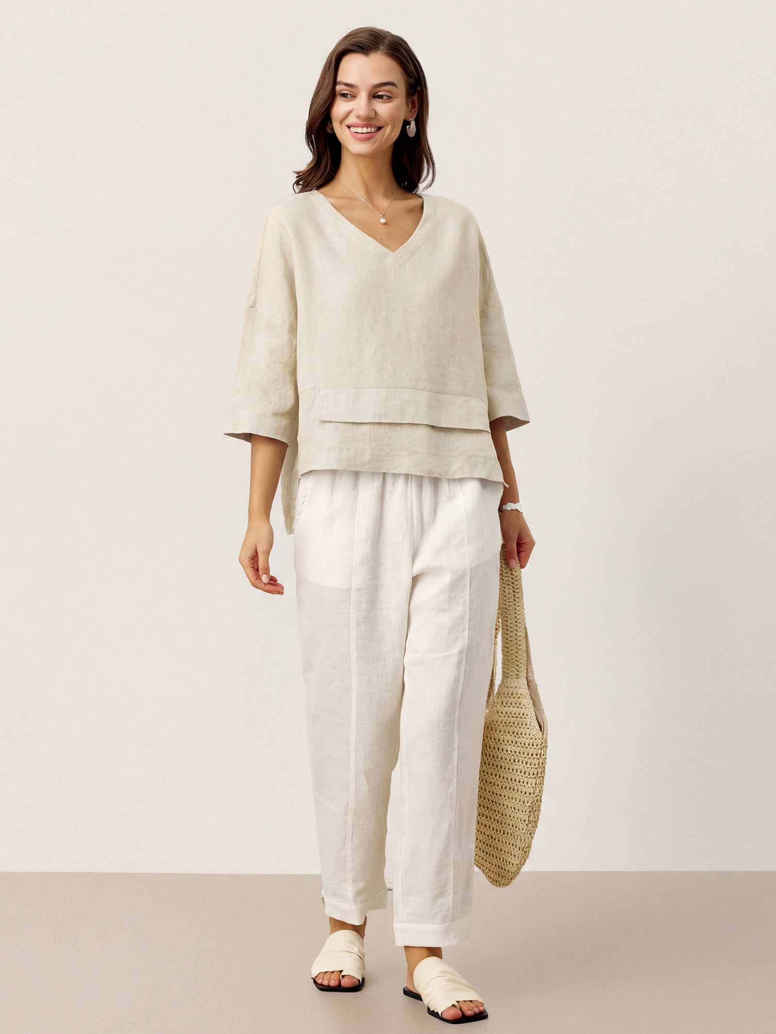 100% Linen Drop Shoulder Asymmetric Layered Hem Overtop VIOLA by LINTICO