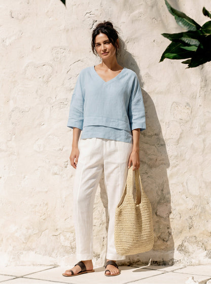 100% Linen Drop Shoulder Asymmetric Layered Hem Overtop VIOLA by LINTICO