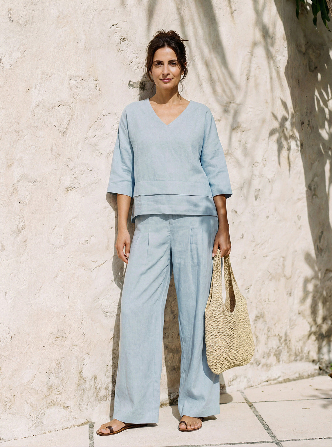 100% Linen Drop Shoulder Asymmetric Layered Hem Overtop VIOLA by LINTICO