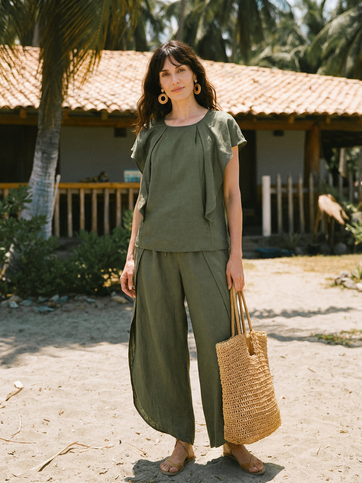 100% Linen Flutter Sleeve Sculpted Pleat Top DRUSILLA by LINTICO