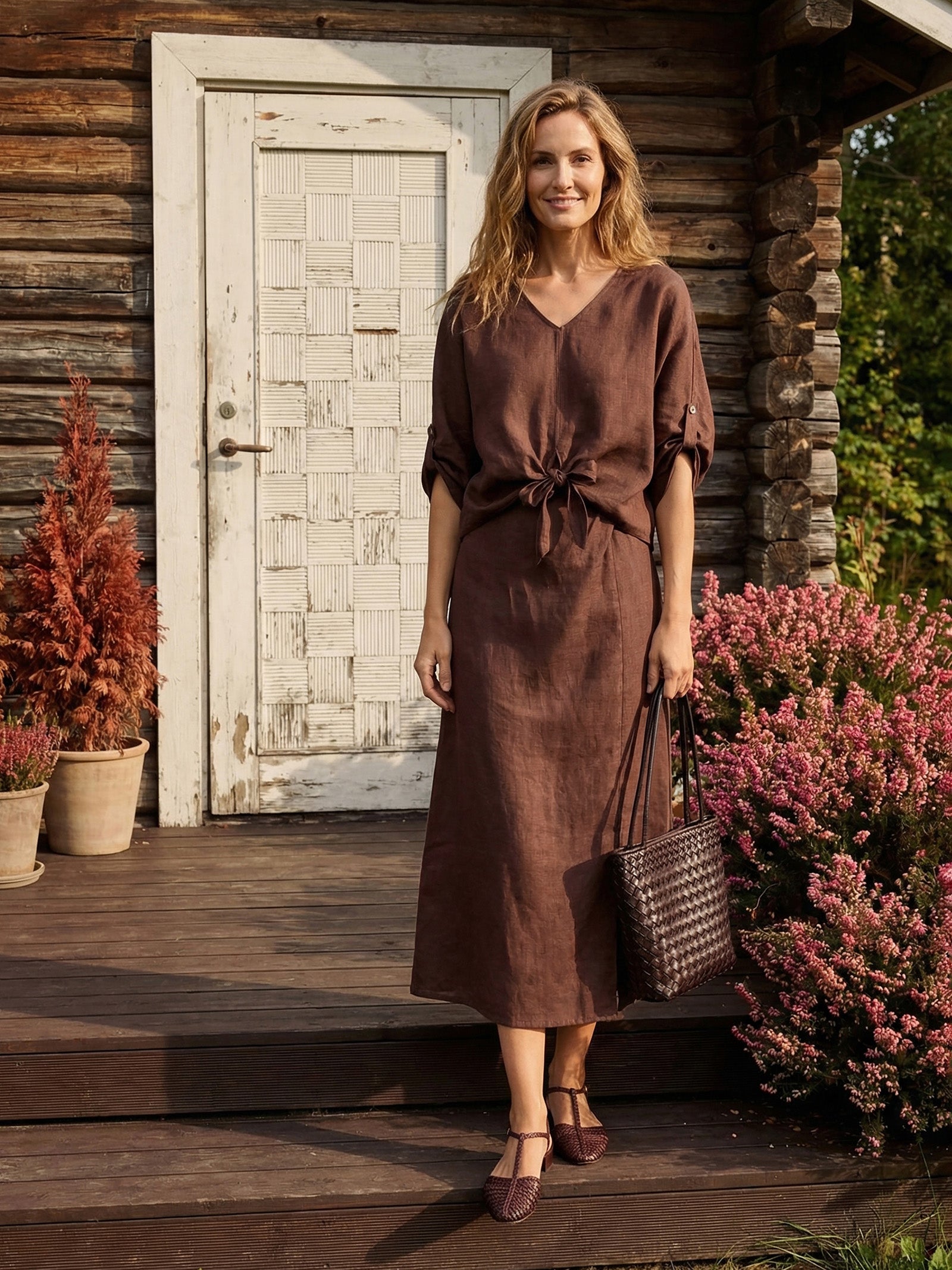 100% Linen Twist-Hem Batwing Top LAVENA by LINTICO