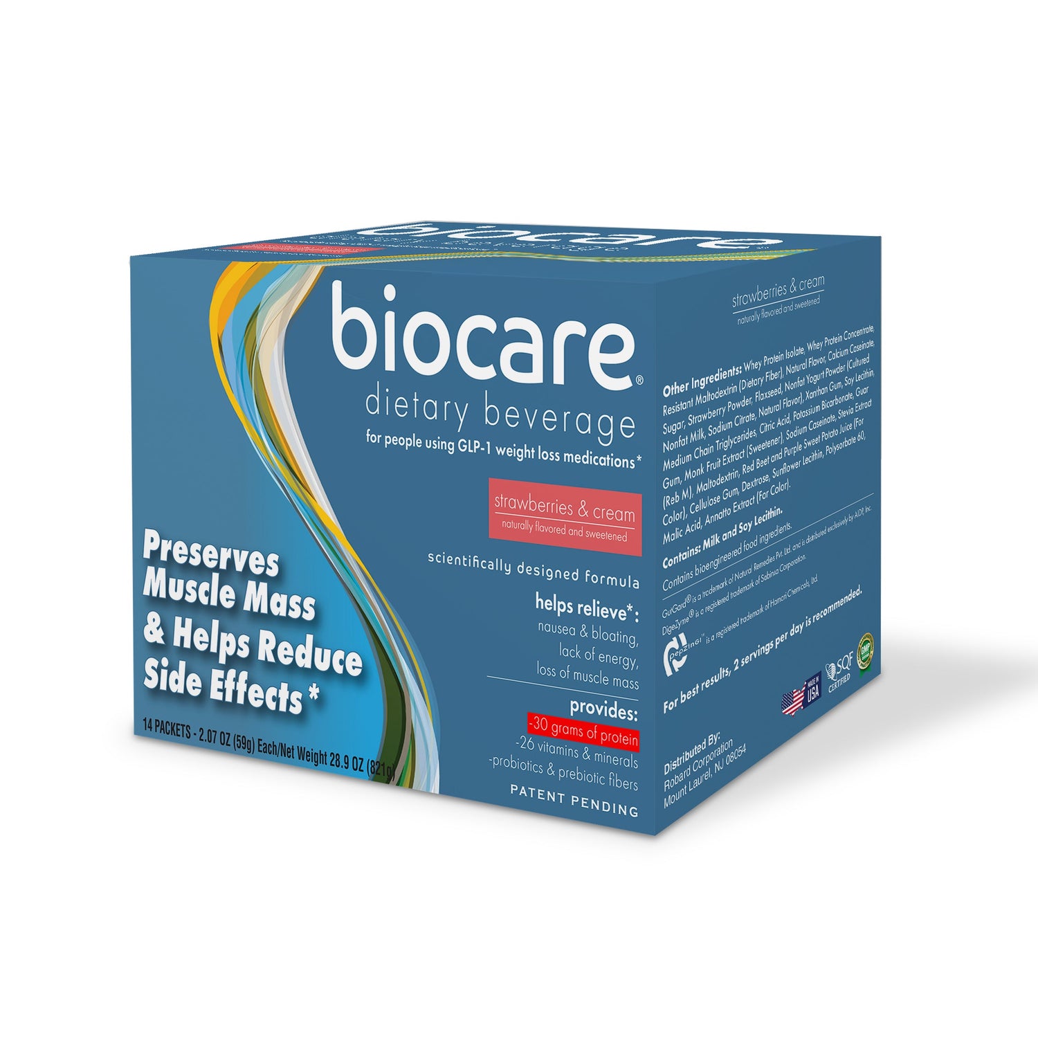 30G Protein Strawberries &amp; Cream Biocare Dietary Beverage (14-Count) by Biocare