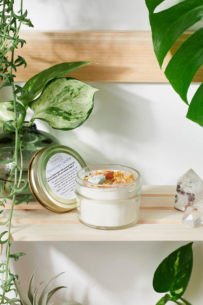 Blessings Candle / Intention Candle / Good Luck / Soy Handpoured Candle/ Candle with Crystals / Botanical Candle / Essential Oil Candle by Butter Me Up Organics
