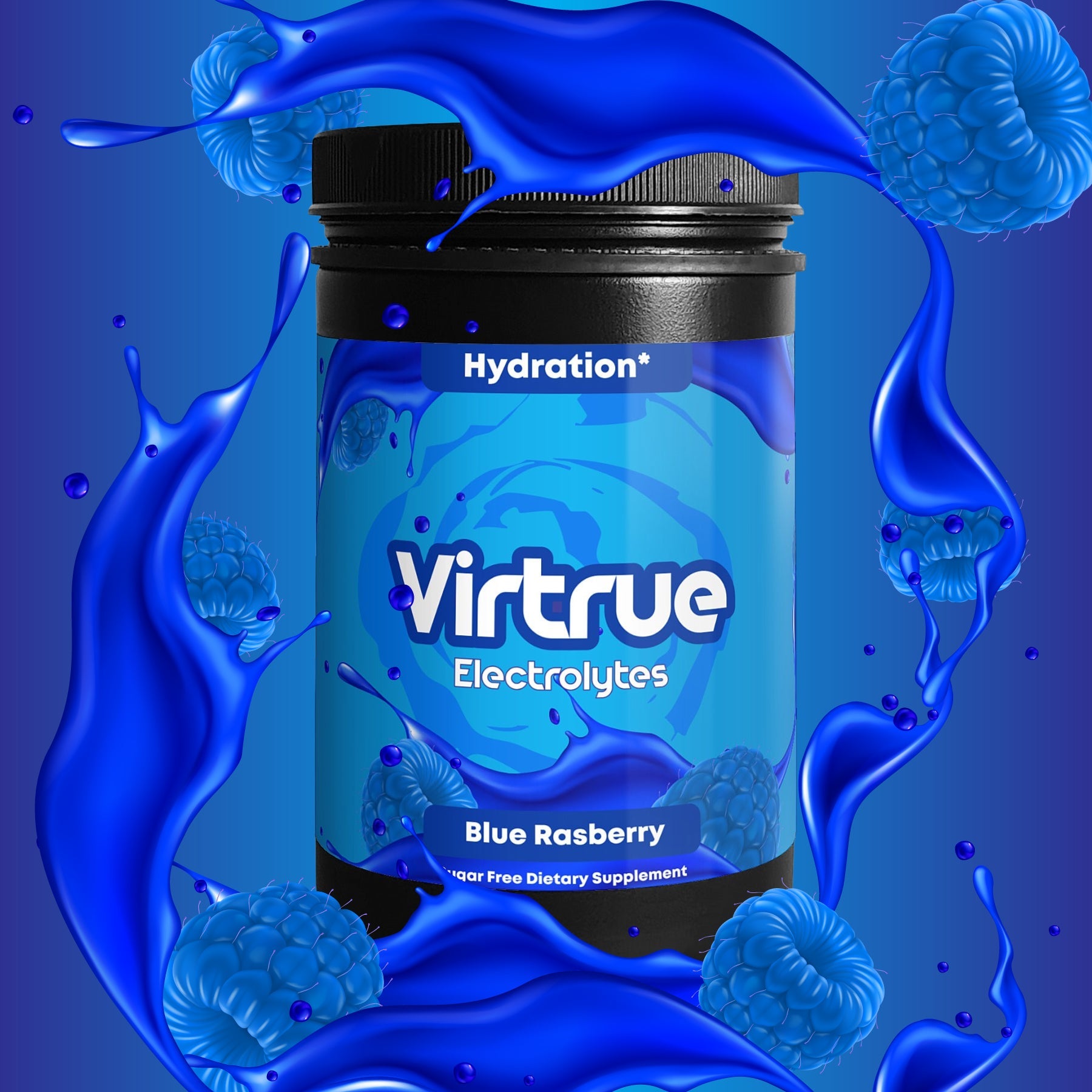 Blue Raspberry Electrolyte Hydration – Sugar-Free | Refreshing &amp; Rapid Rehydration Formula by Virtrue
