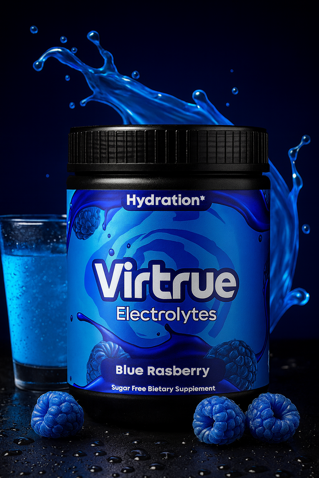 Blue Raspberry Electrolyte Hydration – Sugar-Free | Refreshing &amp; Rapid Rehydration Formula by Virtrue