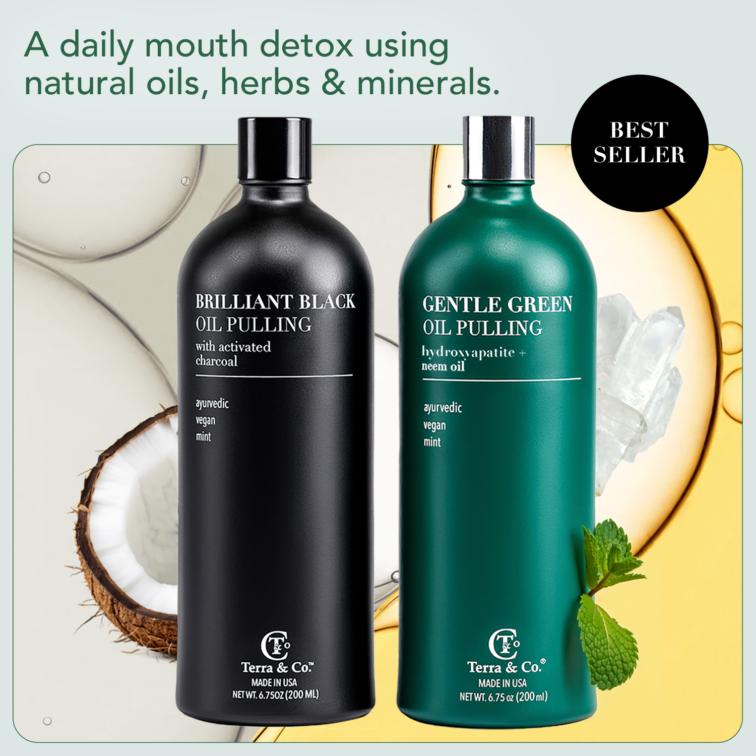 Terra &amp; Co.® Oil Pulling Bundle – Gentle Green + Brilliant Black | Ayurvedic Detox, Enamel Protection &amp; Whitening by Terra &amp; Co.
