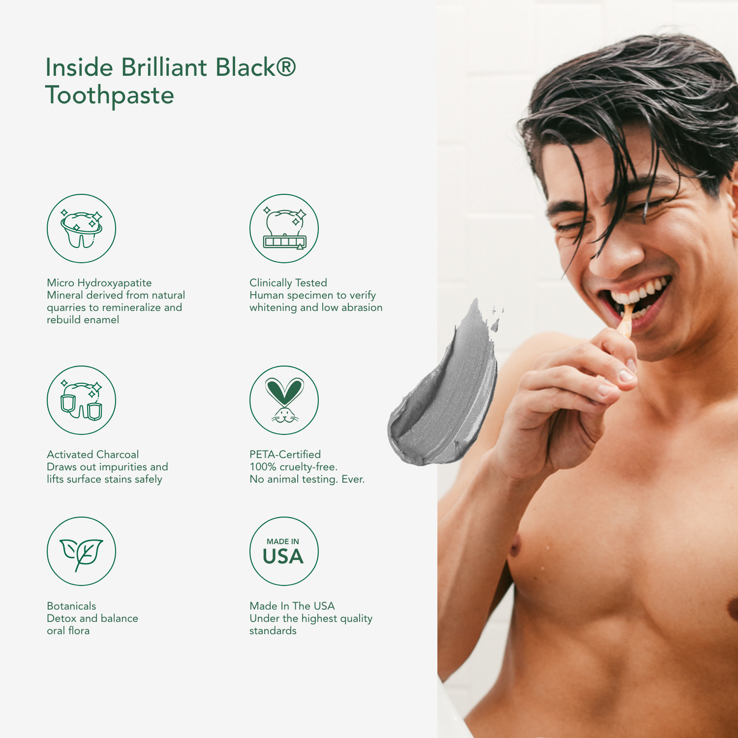 Brilliant Black® Charcoal Whitening Toothpaste with Micro-Hydroxyapatite (Fluoride-Free, Enamel Strength &amp; Sensitive Teeth Relief) by Terra &amp; Co.