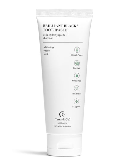 Brilliant Black® Charcoal Whitening Toothpaste with Micro-Hydroxyapatite (Fluoride-Free, Enamel Strength &amp; Sensitive Teeth Relief) by Terra &amp; Co.