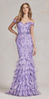 Nox Anabel C1106 Long Mermaid Off the Shoulder Gown with Feathers by DiscountDressShop