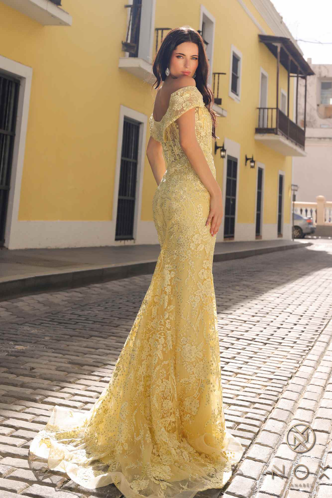 Nox Anabel C1455 Long Off Shoulder Fitted Plunging Sweetheart Dress by DiscountDressShop