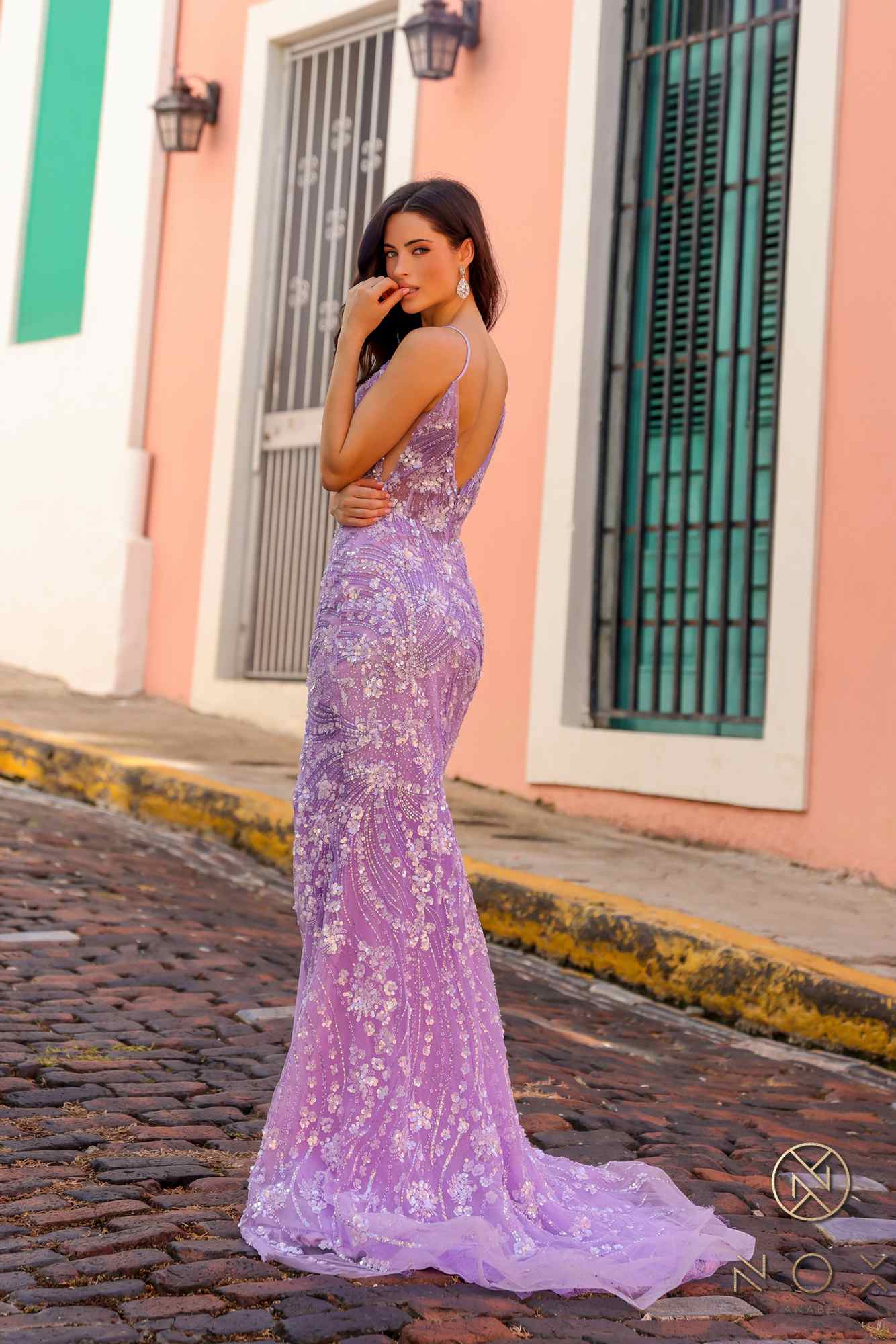 CLEARANCE - Nox Anabel C1458 Long Floral Sequin Corset Bodice Fitted Dress (Size 8) by DiscountDressShop