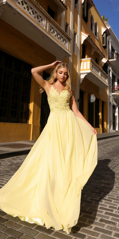 Nox Anabel C1462 Long A-Line Flowy Chiffon Embroidered Lace Dress by DiscountDressShop