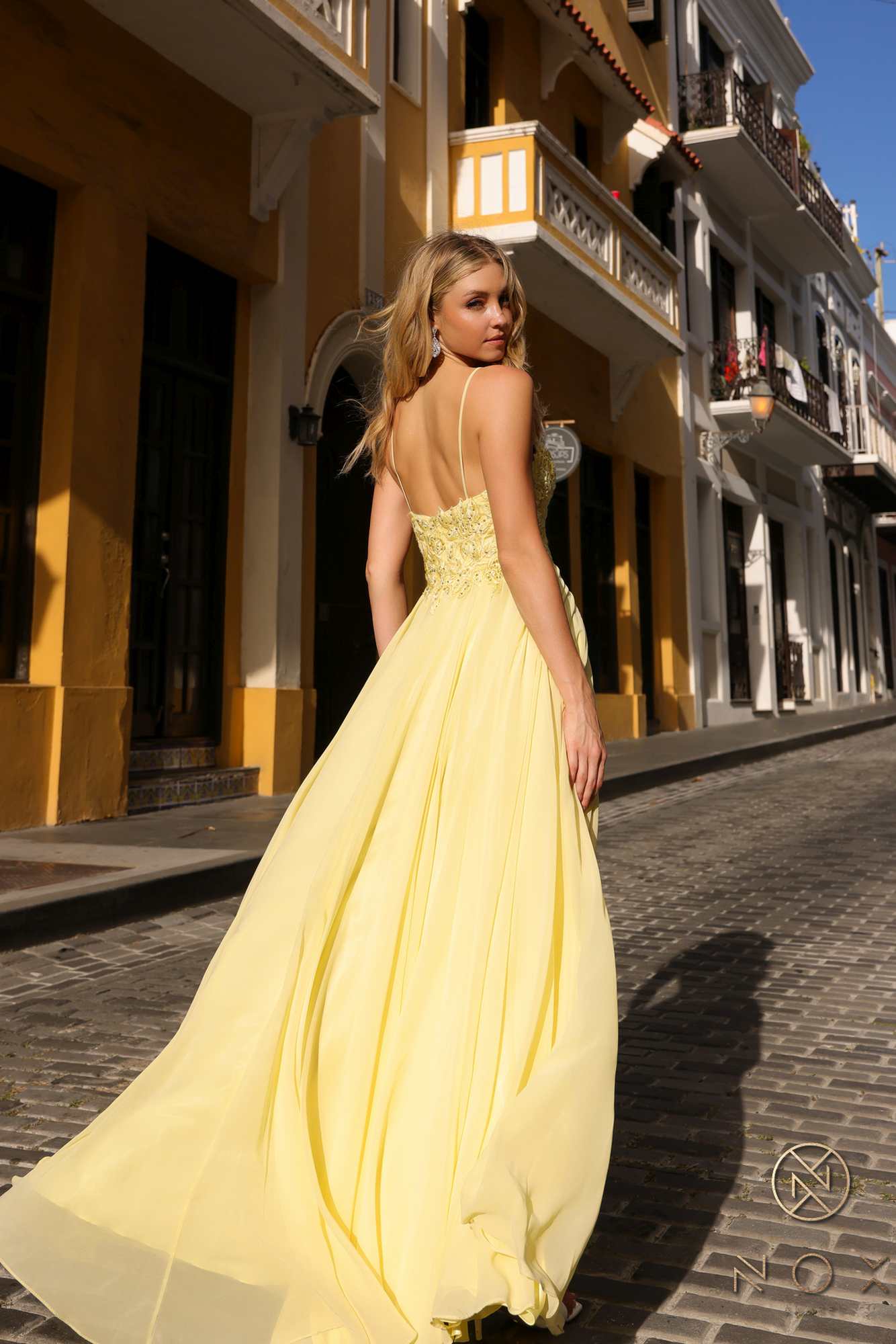 Nox Anabel C1462 Long A-Line Flowy Chiffon Embroidered Lace Dress by DiscountDressShop