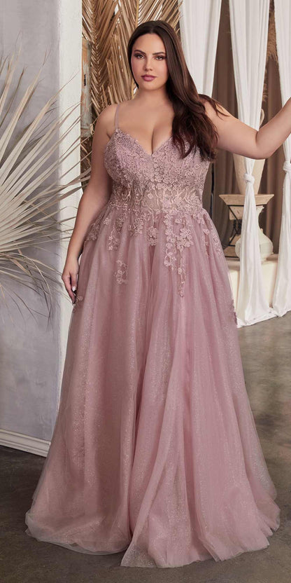 Ladivine C148 Long Strapless Lace and Tulle Glitter A-Line Ballgown by DiscountDressShop