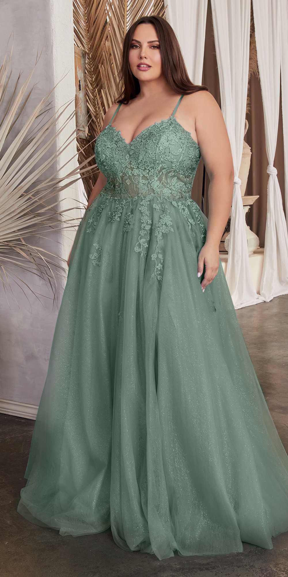 Ladivine C148 Long Strapless Lace and Tulle Glitter A-Line Ballgown by DiscountDressShop