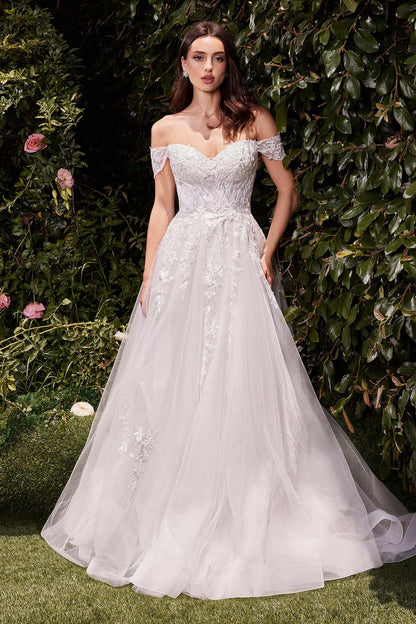 Ladivine C159W Off The Shoulder A-Line Lace &amp; Tulle Wedding Dress by DiscountDressShop